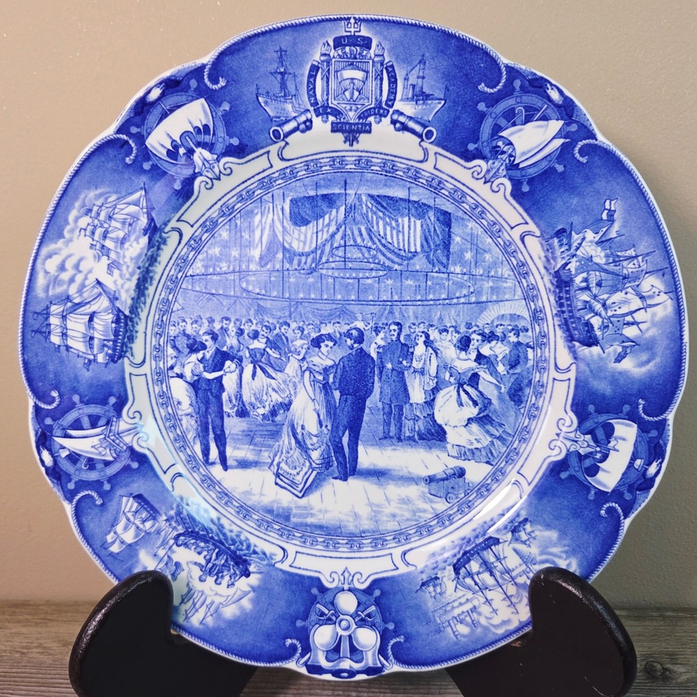 Wedgwood‎ US Naval Academy Hop 1869 Plate Blue White Transferware 10" USNA VTG